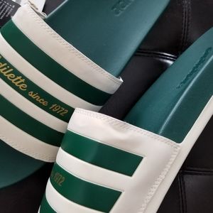 ❗Adidas Adilette Comfort Slides Forest Green White Cream Size 18❗